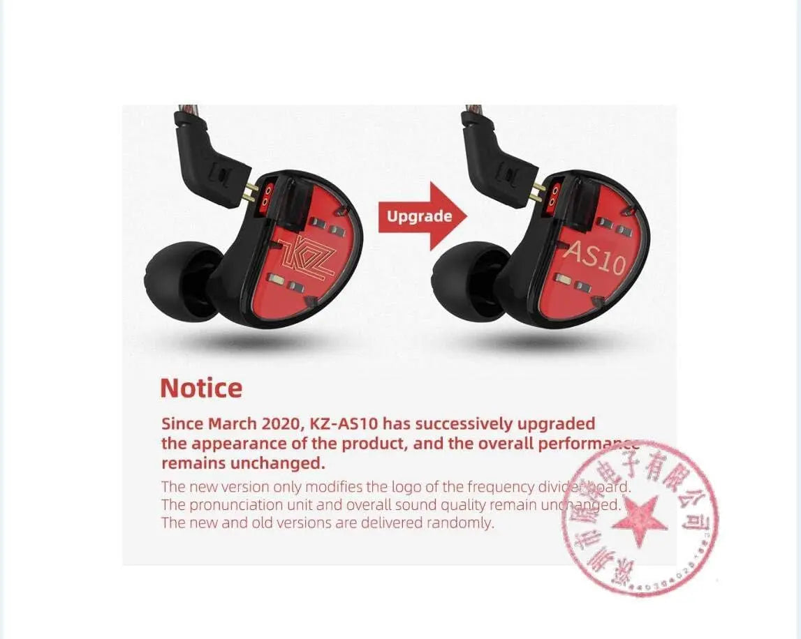 KZ AS10 IEM Headphone, 5 Balanced Armature Driver KZ Earbuds Wired Earphone, Stereo Hifi KZ in Ear Monitor Headphone Musician Headset Headphone with Detachable 2 Pin Cable(No Microphone, Black)