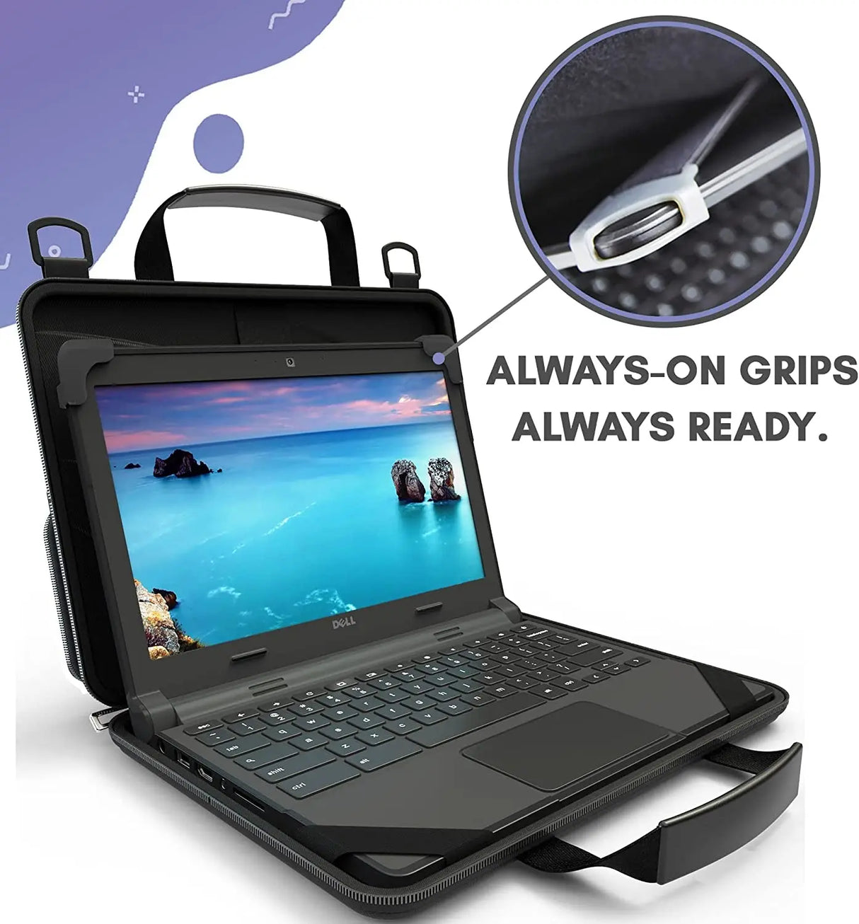 11-11.6 Inch Chromebook Case Protective Laptop Hard Cover Sleeve, Always-On Work in Case Pouch Handle Shoulder Strap (Black PU)