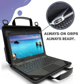 11-11.6 Inch Chromebook Case Protective Laptop Hard Cover Sleeve, Always-On Work in Case Pouch Handle Shoulder Strap (Black PU)