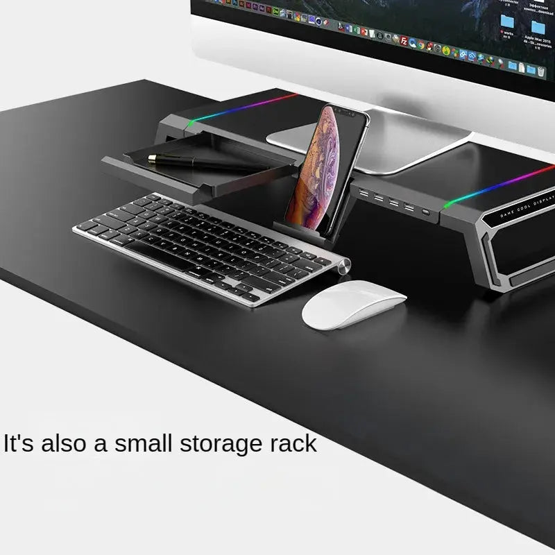 RGB Gaming Computer Monitor Stand, Riser with 4 USB, Foldable Monitor Riser, Storage Drawer and Phone Holder for PC and Laptop