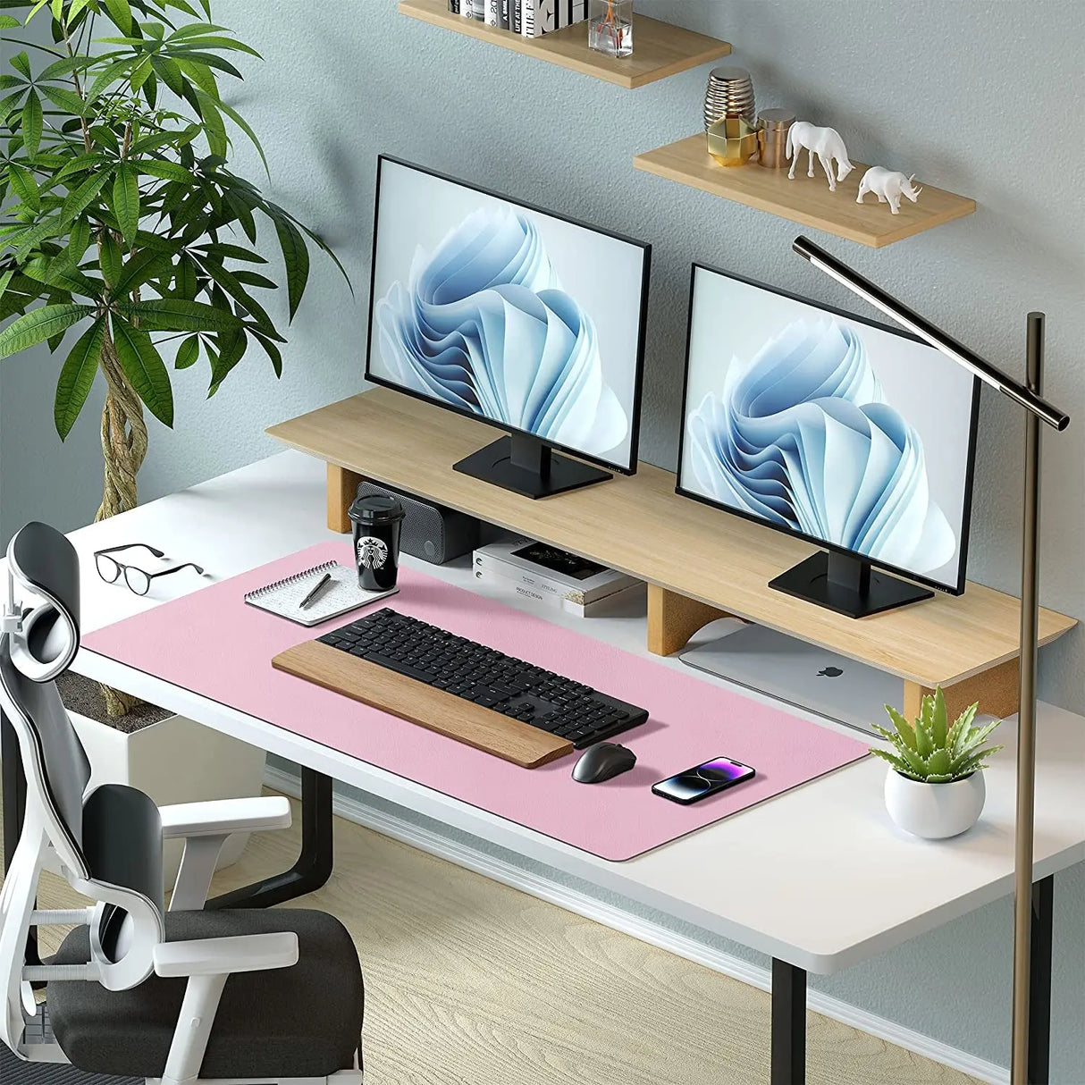 Leather Desk Pad Protector,Mouse Pad,Office Desk Mat, Non-Slip PU Leather Desk Blotter,Laptop Desk Pad,Waterproof Desk Writing Pad for Office and Home (31.5" X 15.7", Fairy Pink)