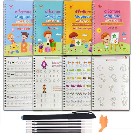 4 Books + Pen Magic Copy Book Free Wiping Children'S Kids Writing Sticker Practice English Copybook for Calligraphy Montessori