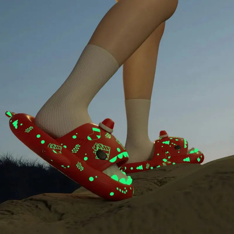 Women Shark Slippers Halloween Christmas Print Soft Platform Slippers Thick Bottom Glow in Dark Slides Home Outdoor Sandals