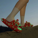 Women Shark Slippers Halloween Christmas Print Soft Platform Slippers Thick Bottom Glow in Dark Slides Home Outdoor Sandals