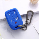2PCS Silicone Smart Key Fob Case Cover for 2023 2022 2021 2020 2019 Chevy Silverado and GMC Sierra 1500 2500HD 3500HD, Remote Protector Accessories Holder(5-Button, Black and Blue)