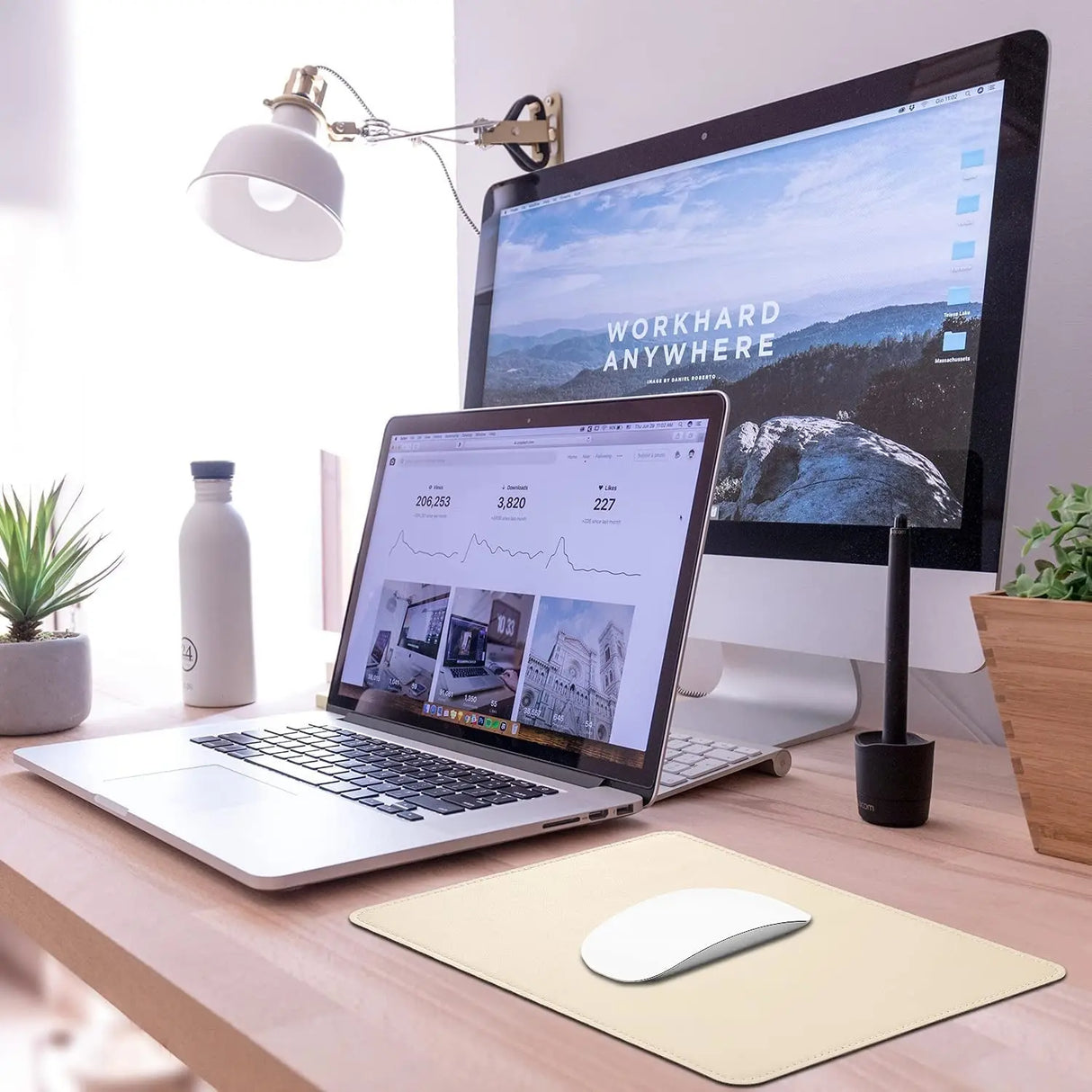 PU Leather Mouse Pad with Stitched Edge Micro-Fiber Base with Non-Slip, Waterproof, Mouse Pad for Computers, Laptop, Office & Home,1 Pack, 8Inch11Inch (Milky White)