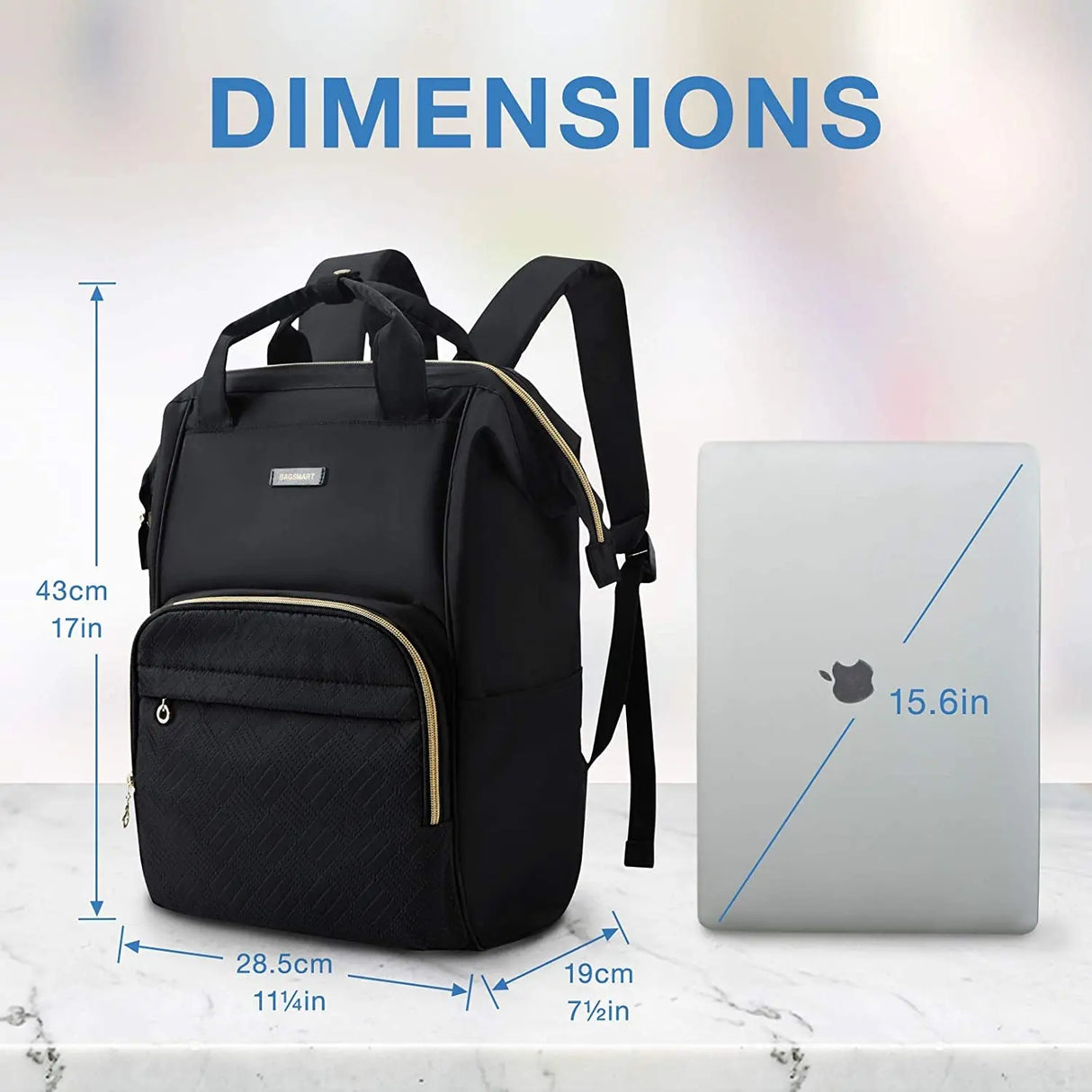 Laptop Backpack Purse for Women, 15.6 Inch Travel Laptop Backpacks, Black Teacher Backpack for College Work Business Trip (Black)