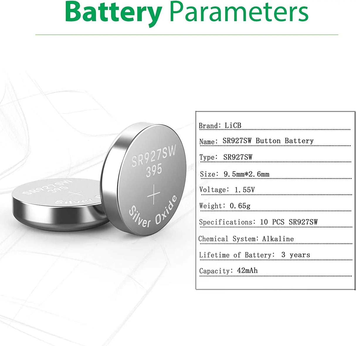 10 Pack 395 SR927SW 399 Watch Battery,Long-Lasting & Leak-Proof,High Capacity Silver Oxide 1.55V Button Cell Batteries for Watch