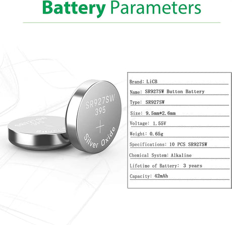 10 Pack 395 SR927SW 399 Watch Battery,Long-Lasting & Leak-Proof,High Capacity Silver Oxide 1.55V Button Cell Batteries for Watch