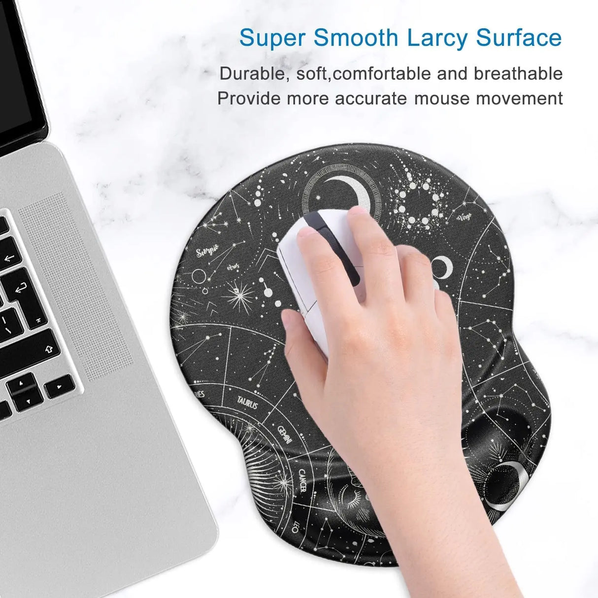 Mouse Pad, Ergonomic Mouse Pad with Gel Wrist Rest Support, Gaming Mouse Pad with Lycra Cloth, Non-Slip PU Base for Computer, Laptop, Home, Office & Travel, Sky Spirit