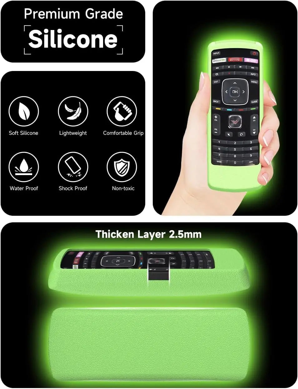Remote Case for Vizio XRT112 / XRV4TV Smart TV Remote Skin-Friendly Silicone Cover for Vizio XRT112 / XRV4TV Remote Control Shockproof Anti-Lost with Remote Loop (Glow in Dark Green)