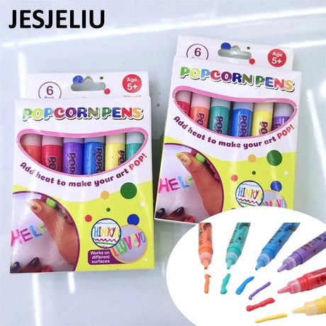 6Pcs Magic Popcorn Pens Puffy 3D Art Safe Pen for Greeting Birthday Cards Kids Bubble Pen Diy Handmade Cotton Pen Kids Gifts