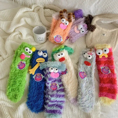 Winter Coral Velvet Socks Funny 3D Cartoon Girls Thickened Warm Socks Home Parent-Child Stockings Floor Sleeping Socks for Kids
