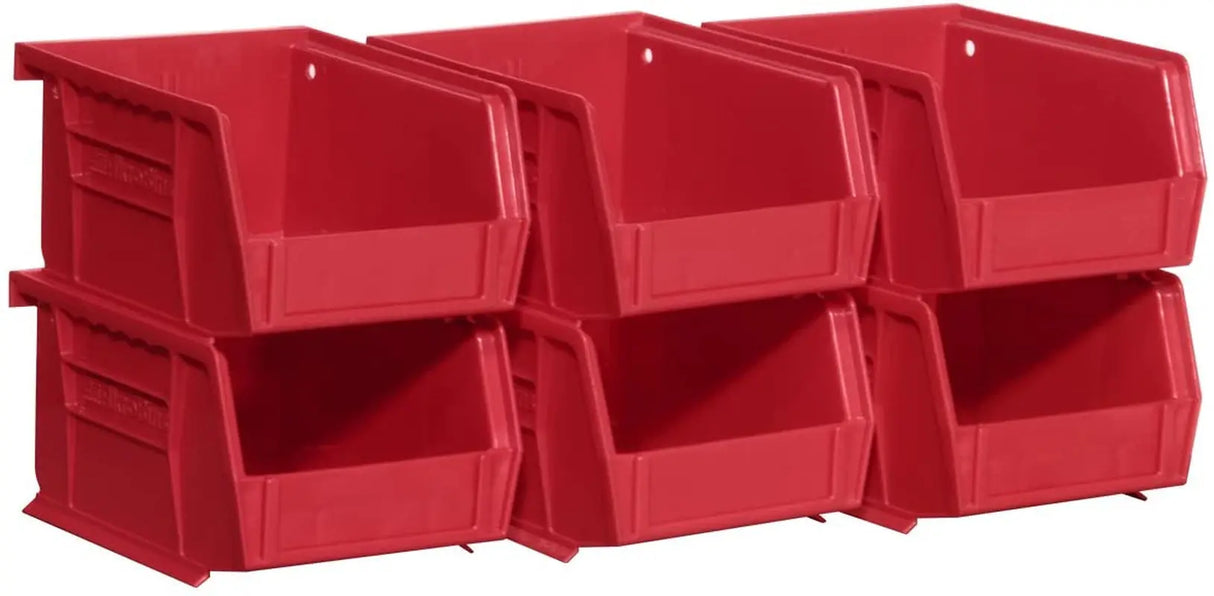 30210 Akrobins Plastic Hanging Stackable Storage Organizer Bin, (5-Inch X 4-Inch X 3-Inch), Red, 6-Pack