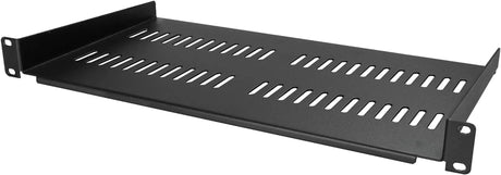1U Server Rack Shelf - Universal Vented Rack Mount Cantilever Tray for 19" Network Equipment Rack & Cabinet - Heavy Duty Steel - Weight Capacity 50Lb/23Kg - 10" Deep, Black (CABSHELFV1U)