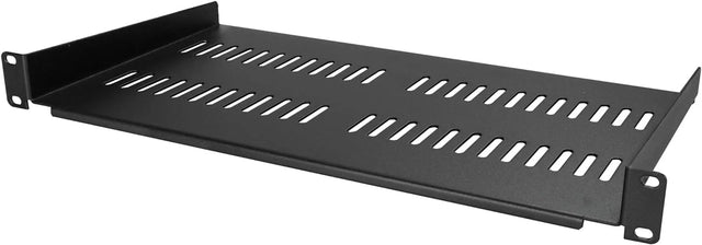 1U Server Rack Shelf - Universal Vented Rack Mount Cantilever Tray for 19" Network Equipment Rack & Cabinet - Heavy Duty Steel - Weight Capacity 50Lb/23Kg - 10" Deep, Black (CABSHELFV1U)