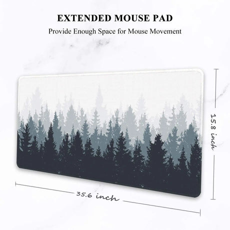 Large Mouse Pad, Full Desk XXL Extended for Gaming 35" X 15", Waterproof Mat with Stitched Edge, Non-Slip Laptop Computer Keyboard Mouse Pad for Office & Home, Misty Forest Design