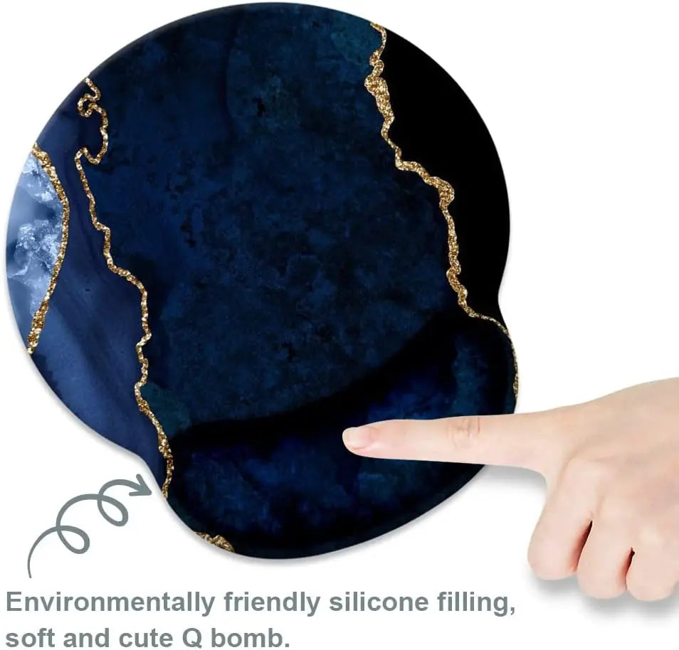 Blue and Gold Marble Mouse Pad with Wrist Rest Support,Cute Custom Gaming Made Non Slip Rubber Base Mousepad, Ergonomic Mouse Wrist Rest Pad Computer Laptop Mousepad … (Blue and Gold Marble)