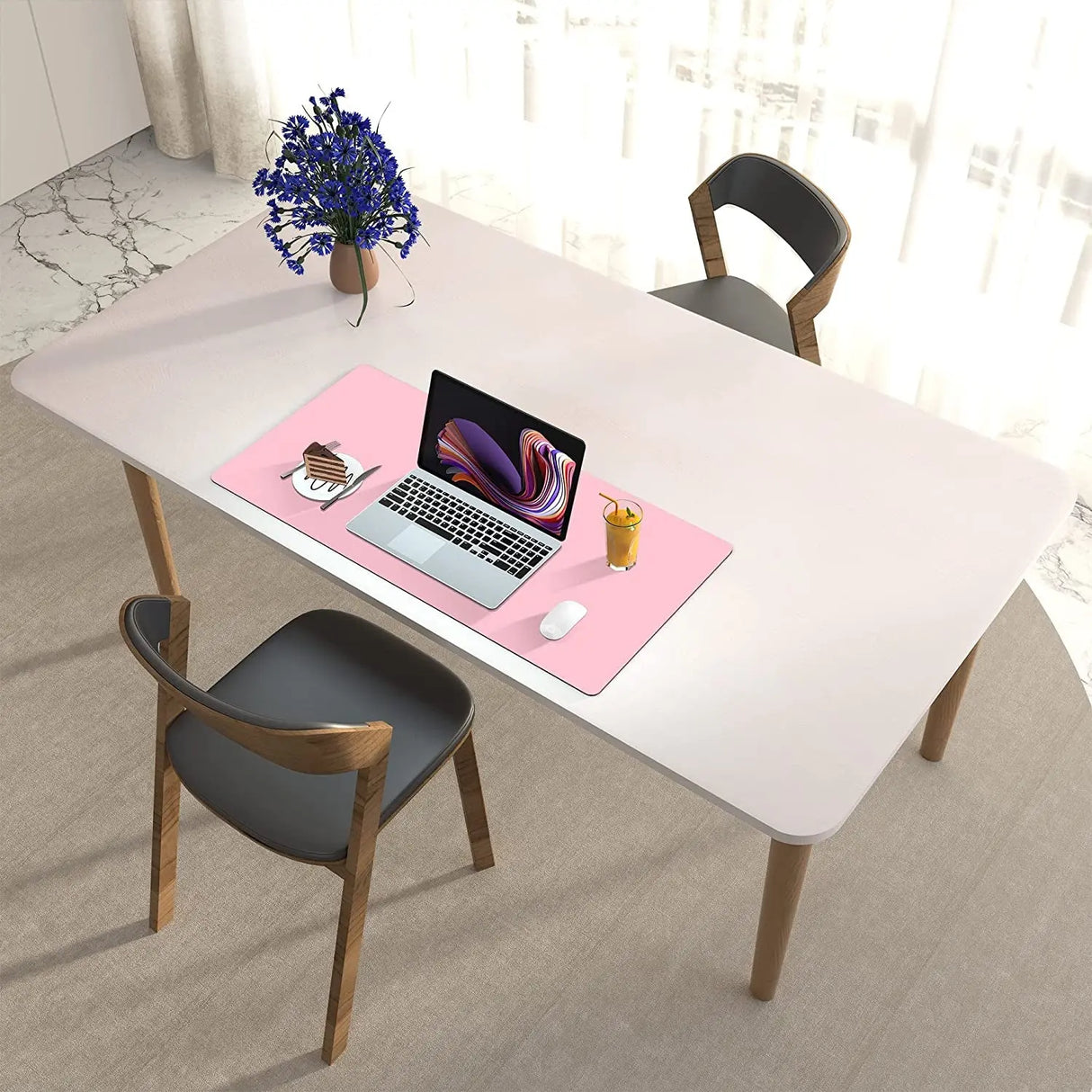 Leather Desk Pad Protector,Mouse Pad,Office Desk Mat, Non-Slip PU Leather Desk Blotter,Laptop Desk Pad,Waterproof Desk Writing Pad for Office and Home (31.5" X 15.7", Fairy Pink)