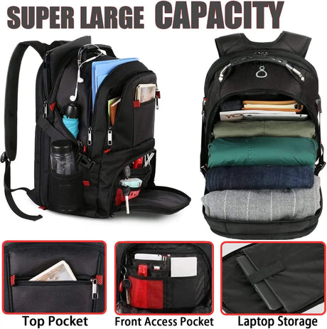 Travel Backpack, Extra Large 50L Laptop Backpacks for Men Women, Water Resistant College Backpacks Airline Approved Business Work Bag with USB Charging Port Fits 17 Inch Computer, Black