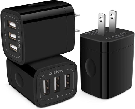 3 USB Wall Charger, Triple Charger Adapter, Fast Charging Block Home Charger Station Block Cube Plug for Iphone, Samsung Galaxy, LG, Motorola, Google Pixel, Oneplus, Base Box Cagardor Para