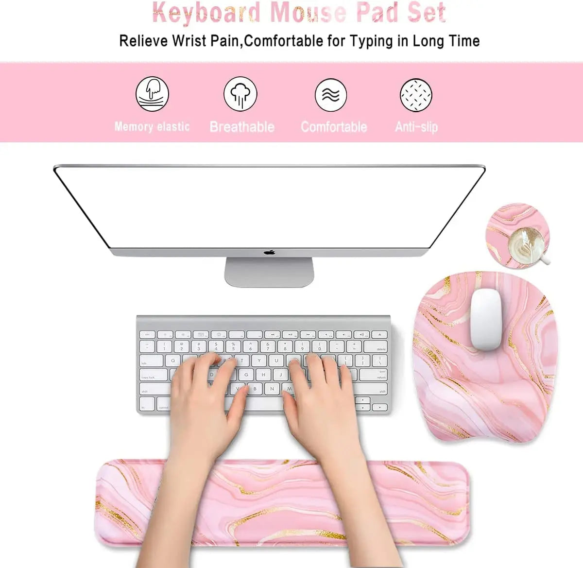 Keyboard Wrist Rest Mouse Pad Wrist Support for Computer Desktop/Laptop/Notebook Memory Foam Keyboard Pad Ergonomic Hand Rest Wrist Cushion for Home Office Gaming - Pink Fluid