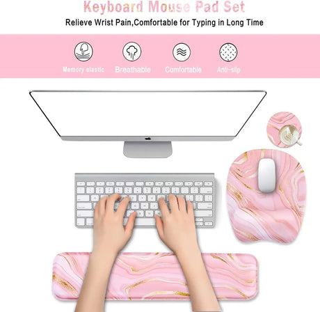 Keyboard Wrist Rest Mouse Pad Wrist Support for Computer Desktop/Laptop/Notebook Memory Foam Keyboard Pad Ergonomic Hand Rest Wrist Cushion for Home Office Gaming - Pink Fluid