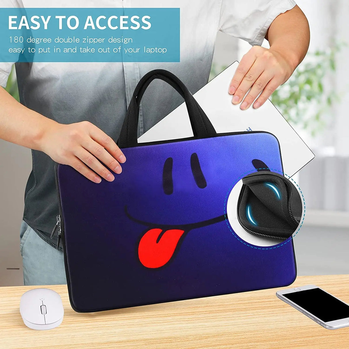 Smile 14 15 15.4 15.6 Inch Laptop Handle Bag Computer Protect Case Pouch Holder Notebook Sleeve Neoprene Cover Soft Carring Travel Case for Dell Lenovo Toshiba HP Chromebook ASUS Acer ICB-05