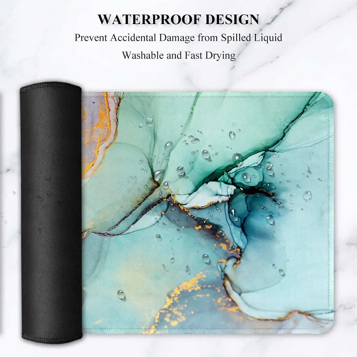 Extended Mouse Pad, XXL Gaming Mouse Pads, Large Big Mousepad Laptop Computer Keyboard Mat Desk Pad with Non-Slip Base Stitched Edge for Gaming Office, 35.5 X 15.7 Inch, Green Marble