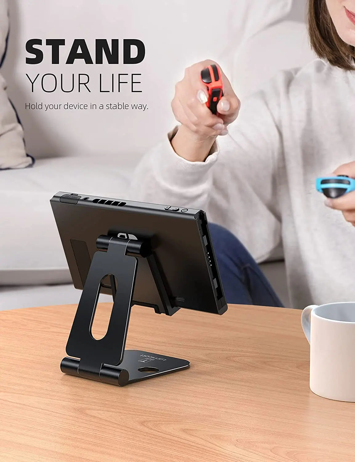 Adjustable Phone Tablet Stand, Playstand for Switch, Foldable Desk Holder Dock, Compatible with Ipad Mini, 9.7'' Ipad Pro Air, Phone 12 Mini 11 Pro Xs Xs Max Xr X 8 7 6 6S plus SE (4-10'')
