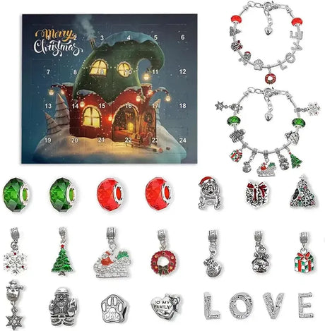 24 Days DIY Advent Calendar Jewelry Gift Box Blue Jewelry Bracelets Set for Girls Kids 2023 Countdown Christmas Advent Calendar