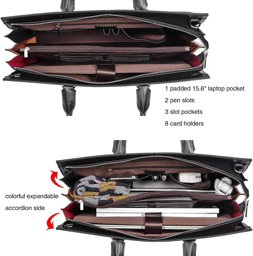 Leather Briefcase for Women Laptop 15.6 Inch Slim Business Ladies Work Shoulder Bag