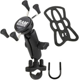 X-Grip Phone Mount with Handlebar U-Bolt Base RAM-B-149Z-UN7U , Medium Arm for Motorcycle, ATV/UTV, Bike