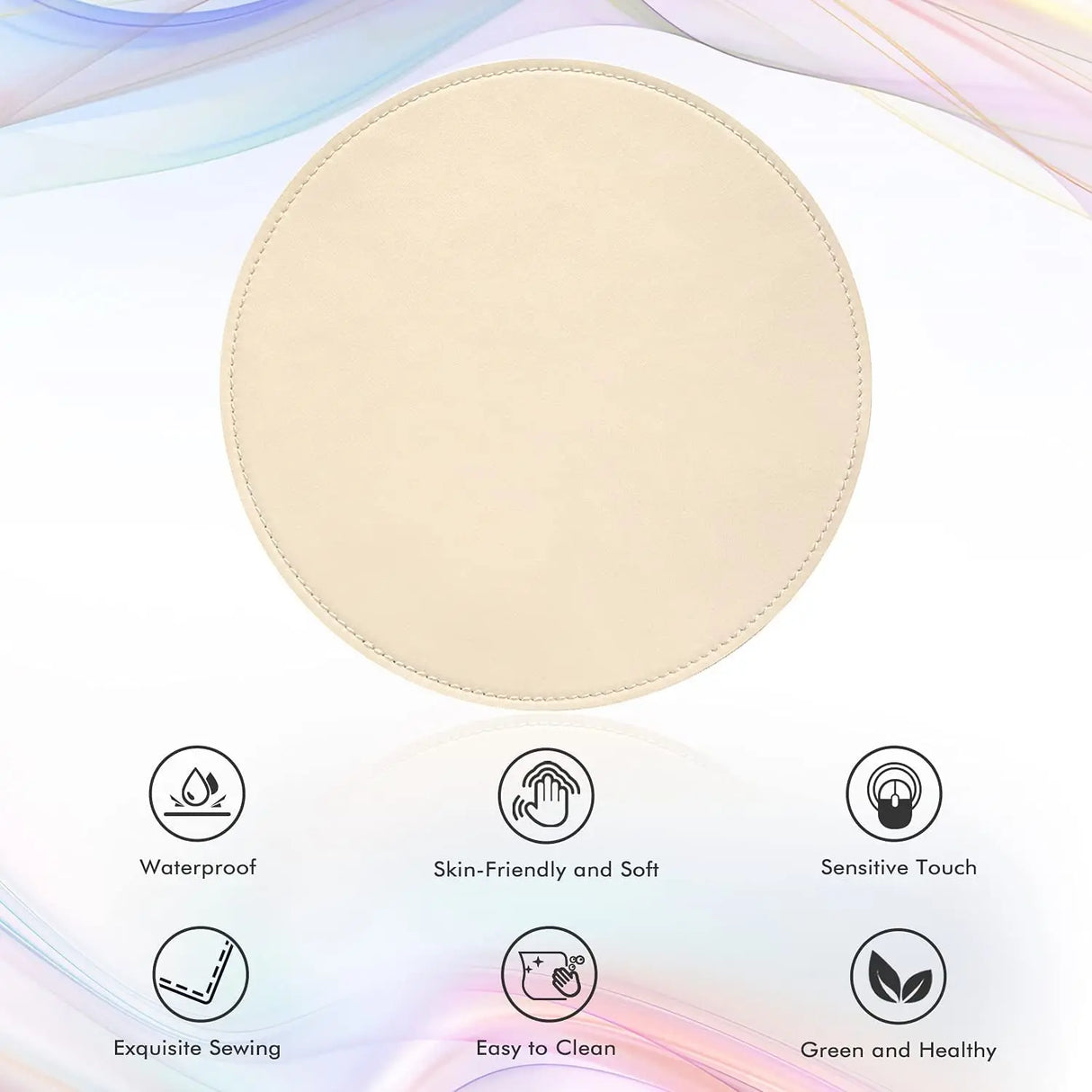 Round Mouse Pad PU Leather Mouse Pad with Stitched Edge Micro-Fiber Base with Non-Slip Waterproof, Mouse Pad for Computers, Laptop, Office & Home,1 Pack, 9Inch9Inch (Milky White)