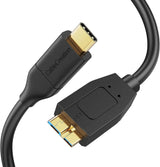 1FT USB C to Micro B Cable, 10Gbps Transfer Speed, Compatible with Iphone 15 Plus/15 Pro Max, WD My Passport External Drive, Black