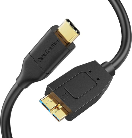 1FT USB C to Micro B Cable, 10Gbps Transfer Speed, Compatible with Iphone 15 Plus/15 Pro Max, WD My Passport External Drive, Black