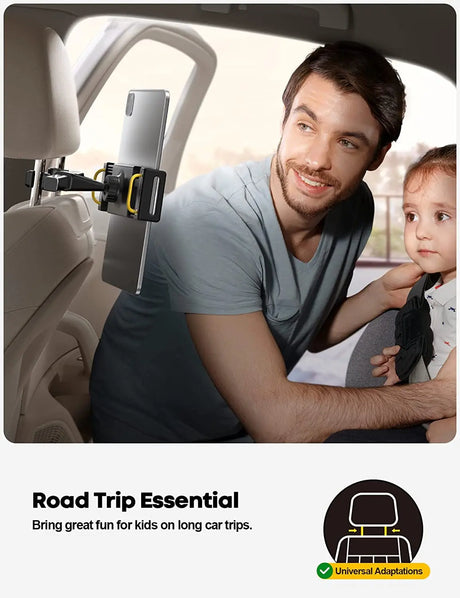Car Tablet Headrest Holder - Car Back Seat Headrest Tablet Mount Stand for Kids, Road Trip Essentials, Compatible with Ipad Pro Air Mini, Galaxy Tab, Other 5.5 to 8.6" Wide Devices, Black