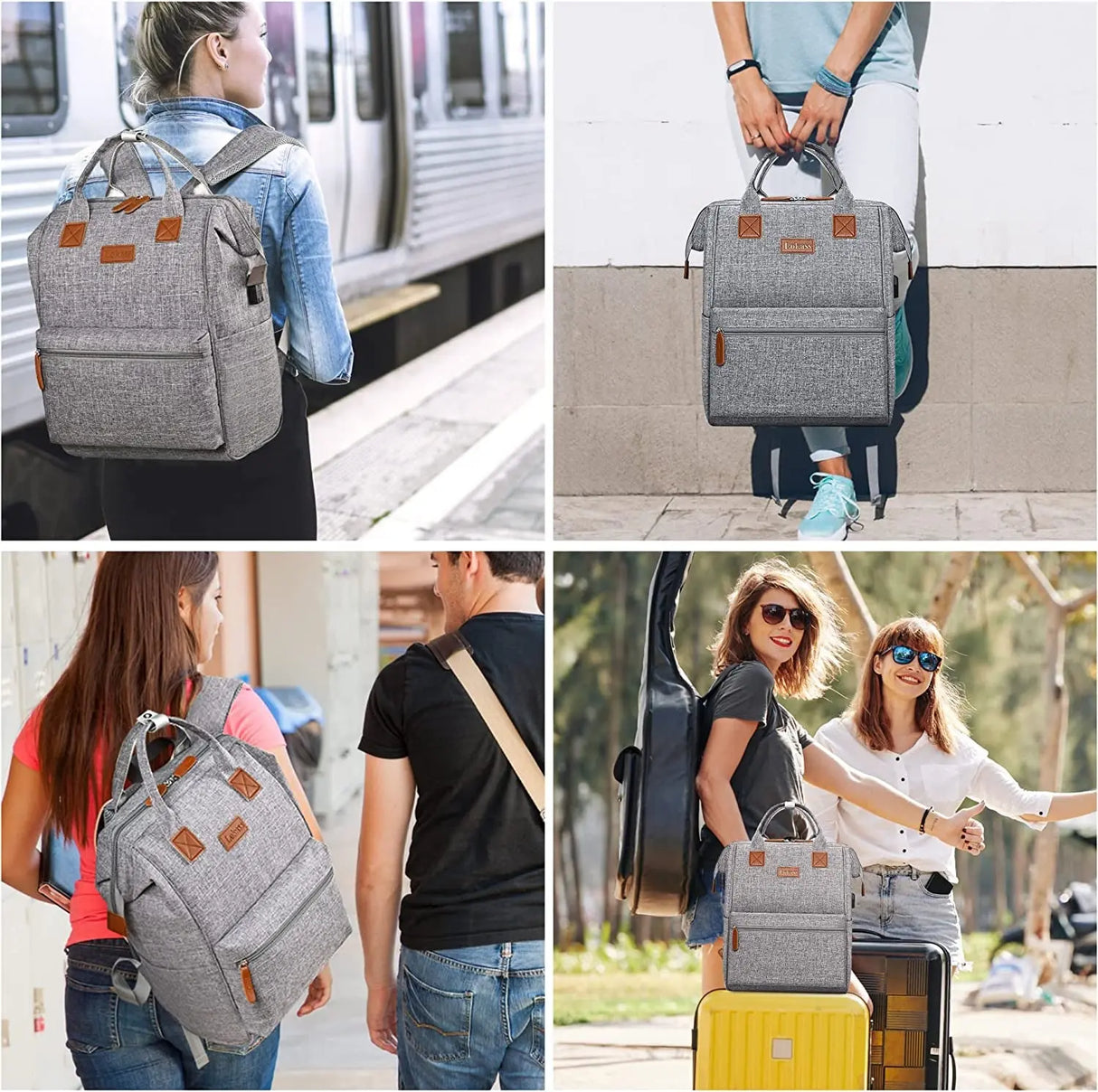 Laptop Backpack for Women Men, Personal Item Travel Bag for 15.6 Inch Computer with USB Charging Port Water Resistant College Nurse Backpack Bag Carry on Bookbag for Work/Business,Gray