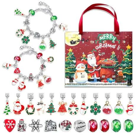 24 Days DIY Advent Calendar Jewelry Gift Box Blue Jewelry Bracelets Set for Girls Kids 2023 Countdown Christmas Advent Calendar
