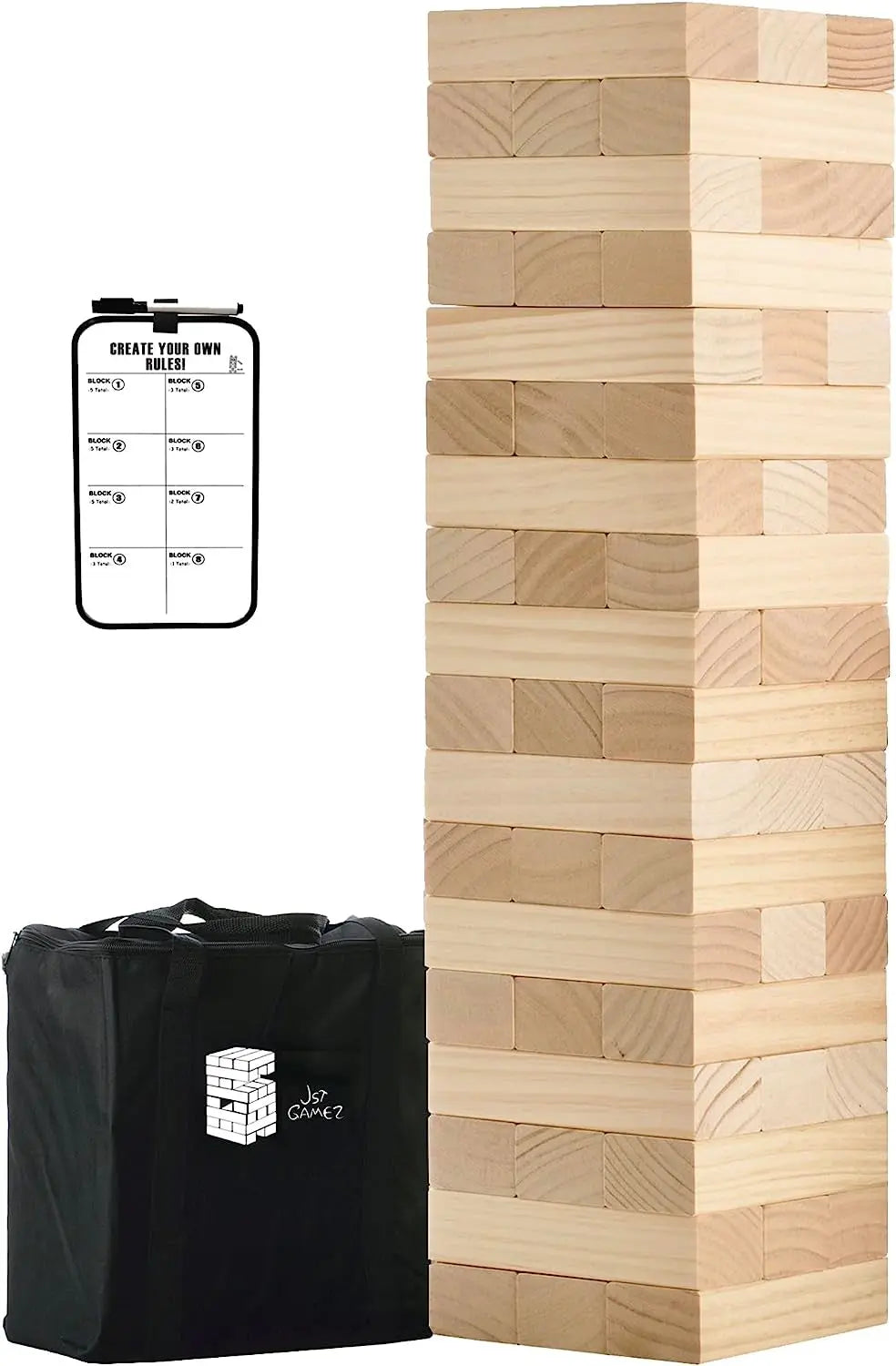 Large Tower Outdoor Games Wood Stacking Games Includes Scoresheet and Carry Bag - 54 Blocks