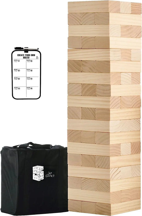 Large Tower Outdoor Games Wood Stacking Games Includes Scoresheet and Carry Bag - 54 Blocks