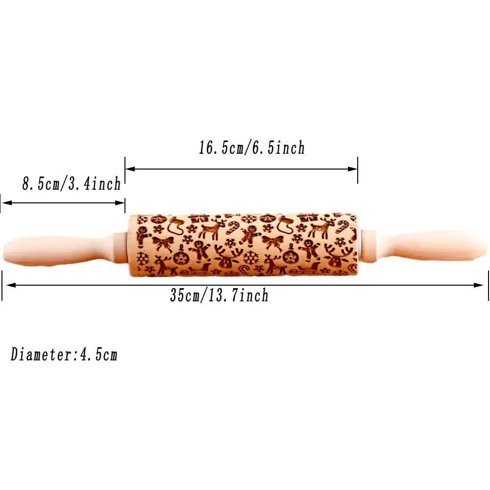 1Pc 13.7In Wooden Christmas Embossed Rolling Pin for Pastry Baking Tools,Santa Claus Elk Boots Deep Engraving Cookies Stamp Tool
