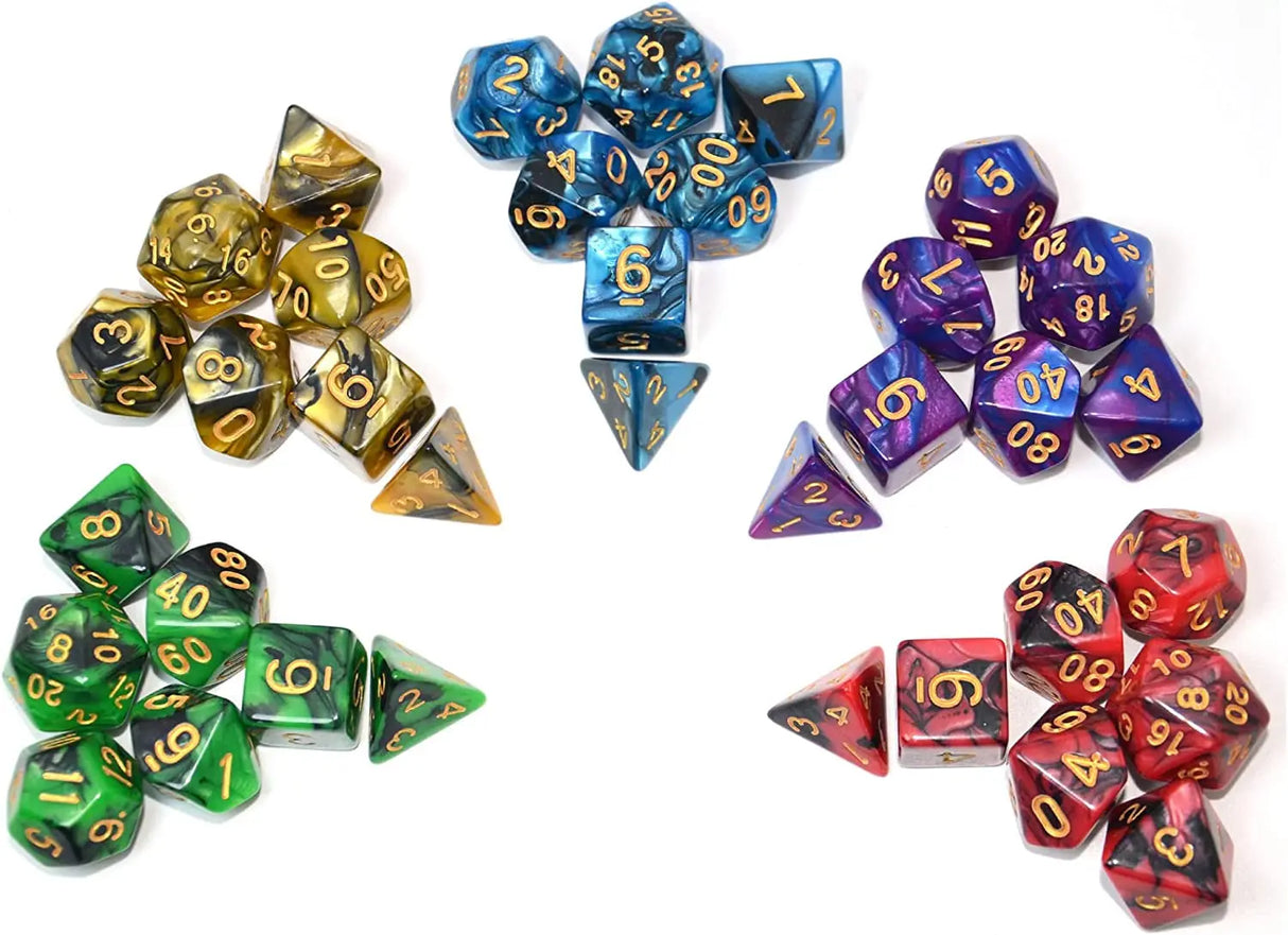 5 X 7-Die Double-Colors Polyhedral Dice Sets with Pouches for D&D DND RPG MTG Dungeon and Dragons Table Board Roll Playing Games D4 D6 D8 D10 D% D12 D20