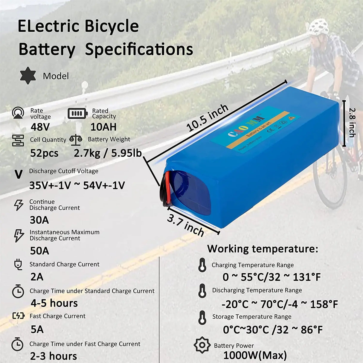 48V Battery, 10Ah/ 14AH/ 20AH Ebike Battery for 200-1200W Electric Bike Bicycle, Scooter and Other Motor