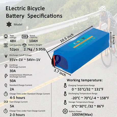 48V Battery, 10Ah/ 14AH/ 20AH Ebike Battery for 200-1200W Electric Bike Bicycle, Scooter and Other Motor