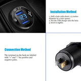 12V USB Outlet Quick Charge 3.0 Dual USB Charger Socket, USB Cigarette Lighter Socket with LED Voltmeter, Waterproof Aluminum Car Charger Adapter DIY Kit for Car Marine Truck Golf Cart RV, Etc.
