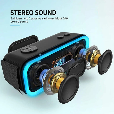 Bluetooth Speaker, Soundbox Pro Wireless Speaker with 20W Stereo Sound, Active Extra Bass, Bluetooth5.0, IPX6 Waterproof, Wireless Stereo Pairing, Multi-Colors Lights, 20Hrs Playtime -Blue