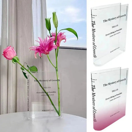 Book Vase Transparent Letter Print Book Shape Flower Arrangement Ins Style Gradient Color Household Home Supplies Room Decor