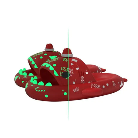 Women Shark Slippers Halloween Christmas Print Soft Platform Slippers Thick Bottom Glow in Dark Slides Home Outdoor Sandals