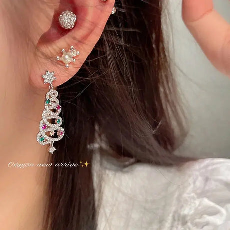 2023 New Trendy Statement Christmas Tree Earrings for Women Delicate Fashion Personality Sweet Versatile Christmas Earrings